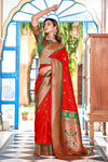 Red Woven Soft Peshwai Paithani Silk Saree