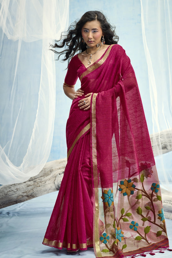 Rani Pink Paithani Cotton Silk Saree