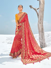 Rich Crimson Red Georgette Bandhani Patola Saree