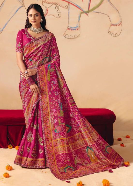 Rich Magenta Rani Pink Pichwai Designer Dola Silk Saree