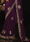 Rich Purple Heavy Embroidery Designer Silk Saree