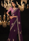 Rich Purple Heavy Embroidery Designer Silk Saree