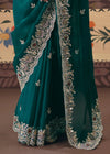 Rich Teal Green Georgette Silk Saree