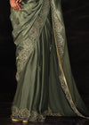 Rifle Green Heavy Embroidered Designer Silk Saree