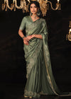 Rifle Green Heavy Embroidered Designer Silk Saree