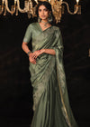 Rifle Green Heavy Embroidered Designer Silk Saree