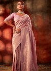 Rose Gold Pink Woven Kanjivaram Satin Silk Saree