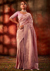 Rose Gold Pink Woven Kanjivaram Satin Silk Saree