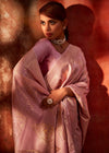 Rose Gold Pink Woven Kanjivaram Satin Silk Saree