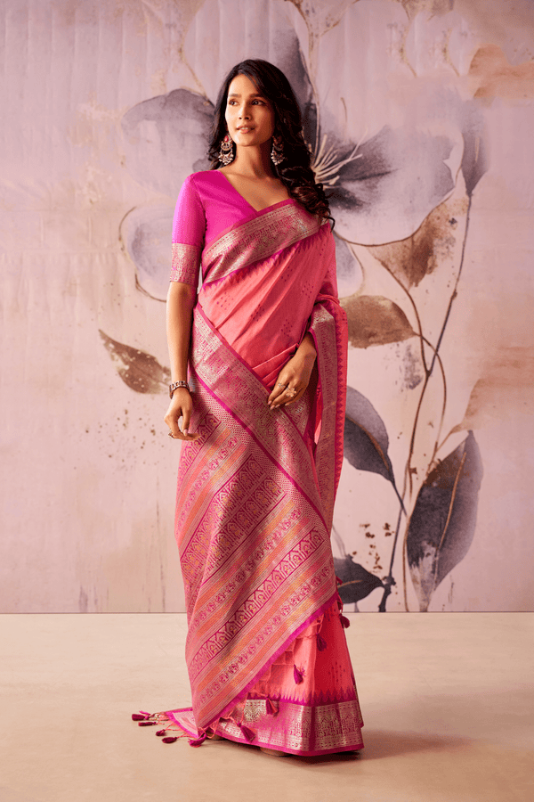 Rose Pink Banarasi Cotton Silk Saree