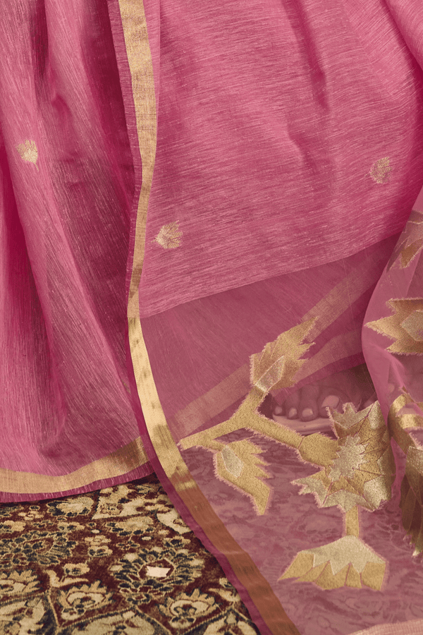Rose Pink Banarasi Cotton Silk Saree
