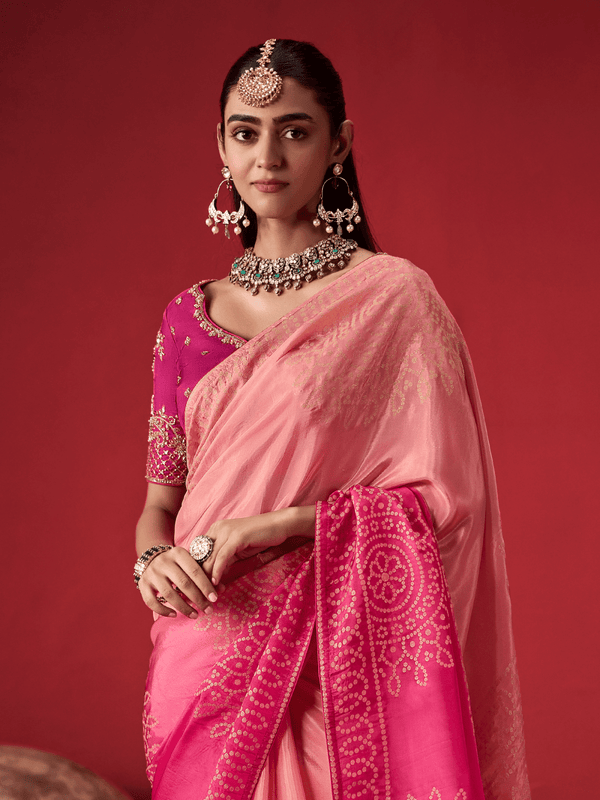 Rose Pink Banarasi Dola Silk Saree