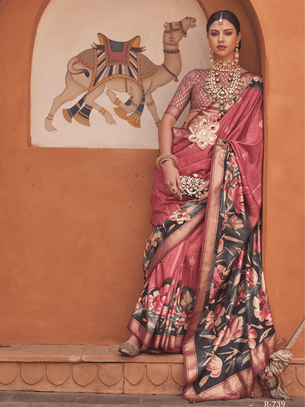 Rose Pink Banarasi Dola Silk Saree