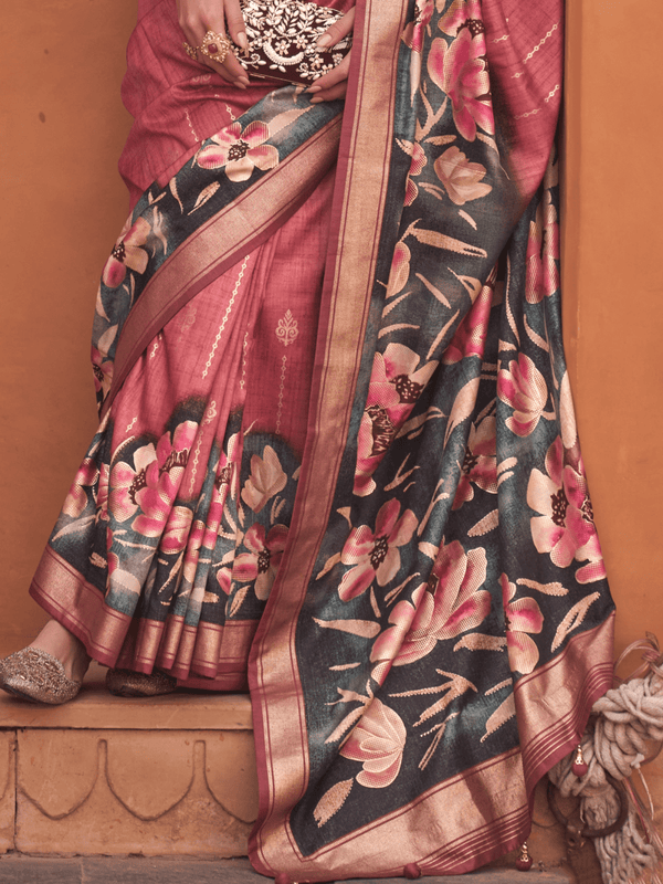 Rose Pink Banarasi Dola Silk Saree