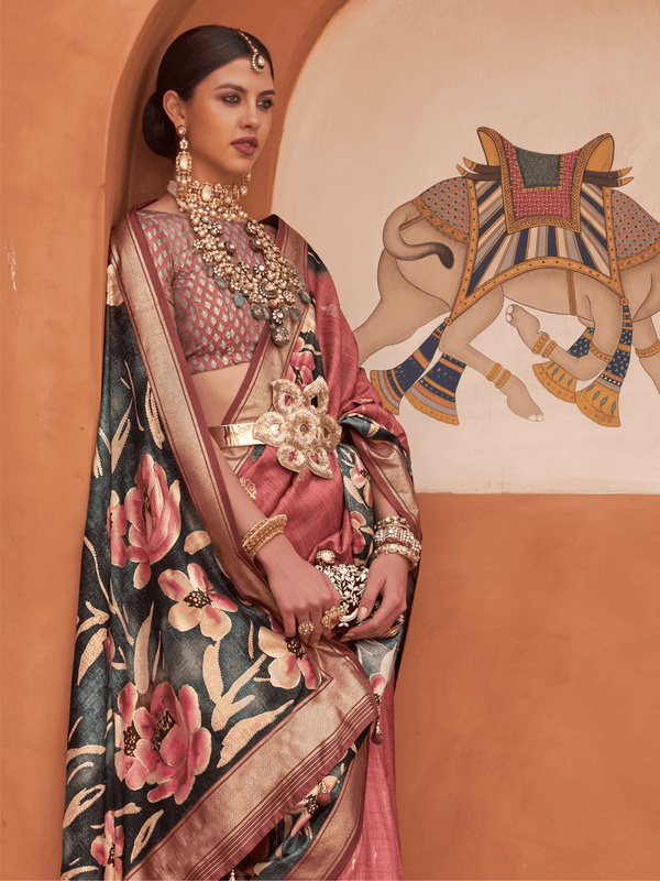 Rose Pink Banarasi Dola Silk Saree