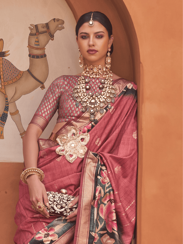 Rose Pink Banarasi Dola Silk Saree