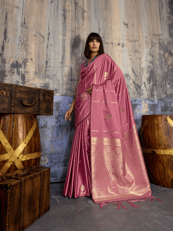 Rose Pink Banarasi Satin Silk Saree
