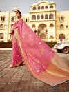 Rose Pink Banarasi Silk Saree With Contrast Blouse