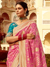 Rose Pink Banarasi Silk Saree With Contrast Blouse