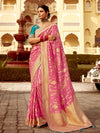 Rose Pink Banarasi Silk Saree With Contrast Blouse