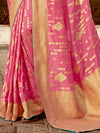 Rose Pink Banarasi Silk Saree With Contrast Blouse