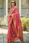 Rose Pink Banarasi Tissue Silk Saree