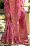 Rose Pink Banarasi Tissue Silk Saree