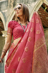 Rose Pink Banarasi Tissue Silk Saree