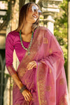 Rose Pink Banarasi Tissue Silk Saree