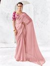 Rose Pink Embroidered Designer Chiffon Silk Saree With Contrast Blouse