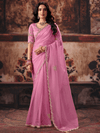 Rose Pink Embroidered Designer Organza Silk Saree