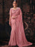 Rose Pink Embroidered Designer Organza Silk Saree