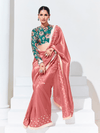 Rose Pink Embroidered Designer Satin Silk Saree