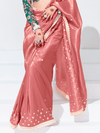 Rose Pink Embroidered Designer Satin Silk Saree