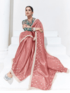 Rose Pink Embroidered Designer Satin Silk Saree