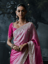 Rose Pink Embroidered Designer Tissue Silk Saree