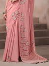 Rose Pink Jamdani Cotton Silk Saree With Contrast Blouse