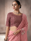 Rose Pink Jamdani Cotton Silk Saree With Contrast Blouse