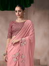 Rose Pink Jamdani Cotton Silk Saree With Contrast Blouse