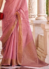 Rose Pink Linen Silk Saree with Velvet Blouse