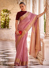 Rose Pink Linen Silk Saree with Velvet Blouse