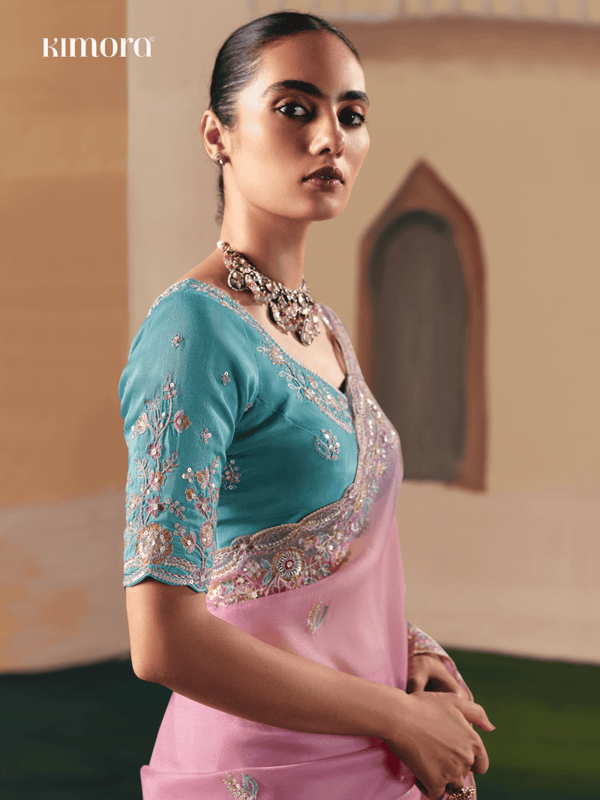 Rose Pink Organza Silk Saree