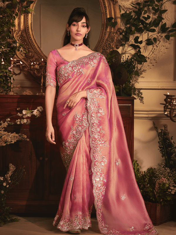 Rose Pink Tissue Organza Saree