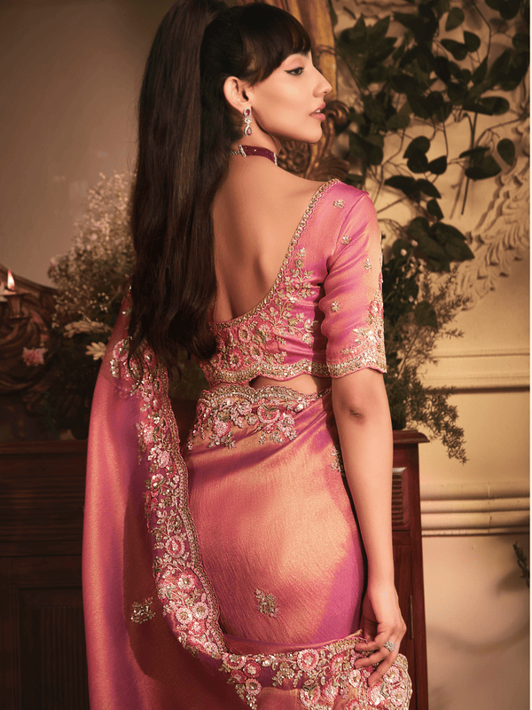 Rose Pink Tissue Organza Saree