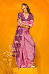 Rose Pink Tussar Silk Saree