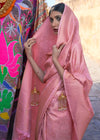 Rose Pink Woven Soft Silk Kanjivaram Saree