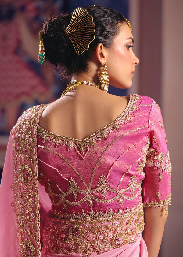 Rose Pink Zari Tissue Designer Embroidered Saree