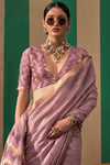 Rose Purple Handloom Linen Saree