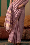 Rose Purple Handloom Linen Saree