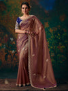 Rosewood Embroidered Designer Tissue Silk Saree With Contrast Blouse